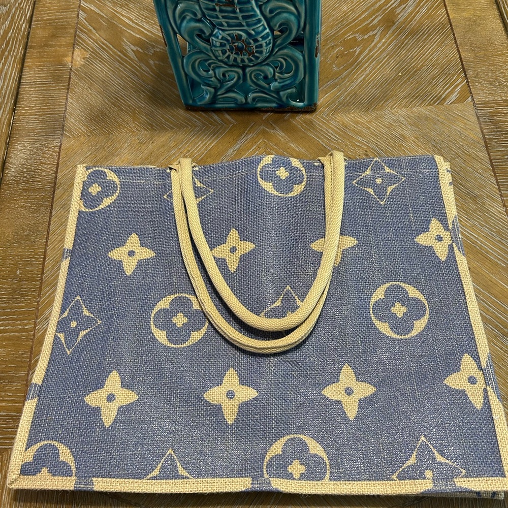 Stylish Blue and Cream Tote Bag